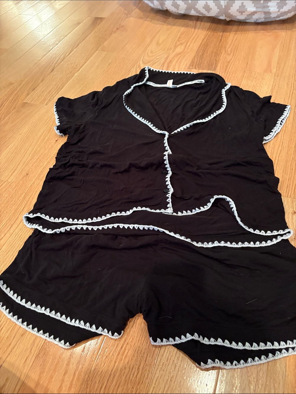 Women’s Black Short Sleeve Pajama Set with White Trim